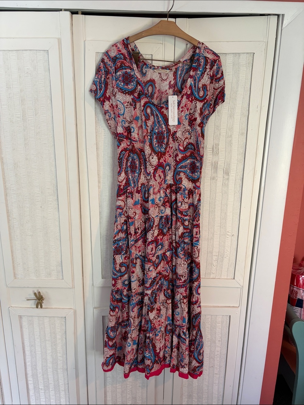 Soft Surrounding Womens Kara Framboise Paisley Burgundy Maxi Tiered Dress 1X - Picture 4 of 10